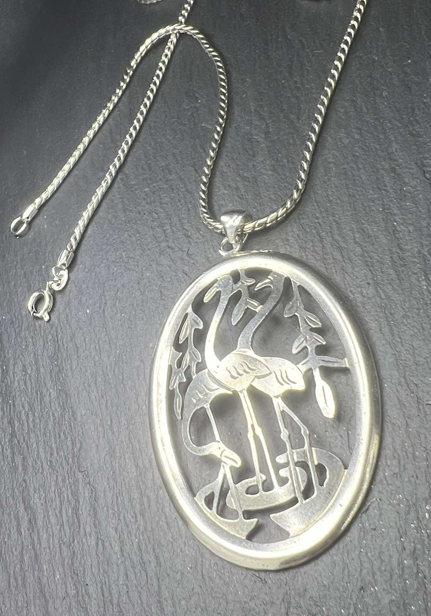 Drei Störche Halskette Vintage 800er Silber Familie Geschenke Handarbeit Halskette
