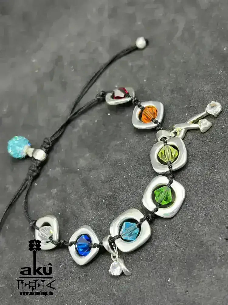7 Chakras Kristalle Armband ,einstellbares Macreme Band, 925er Silber - AkueShop