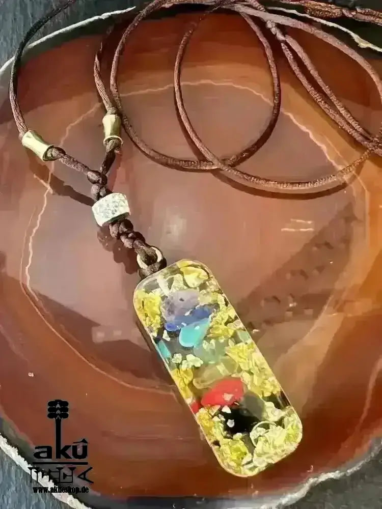 7Chakras Halskette Edelstein Energieanhänger Orgonit Coil Harz Schmuck, Meditationsenergie - AkueShop