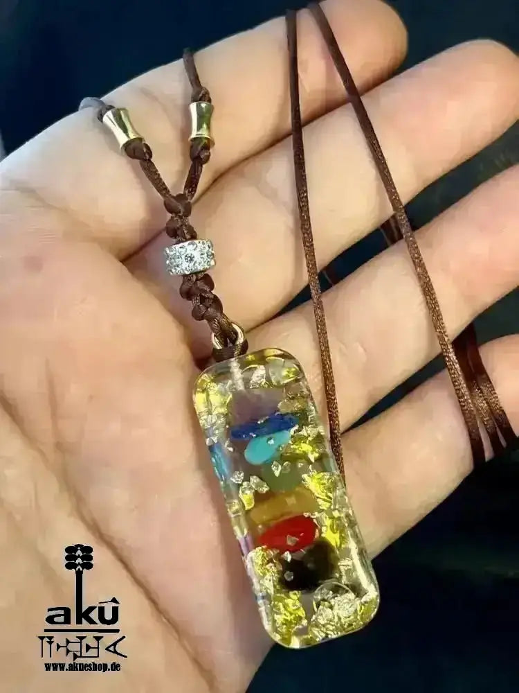 7Chakras Halskette Edelstein Energieanhänger Orgonit Coil Harz Schmuck, Meditationsenergie - AkueShop