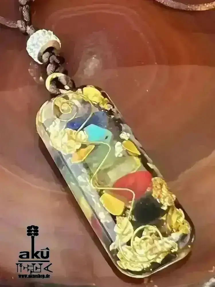 7Chakras Halskette Edelstein Energieanhänger Orgonit Coil Harz Schmuck, Meditationsenergie - AkueShop