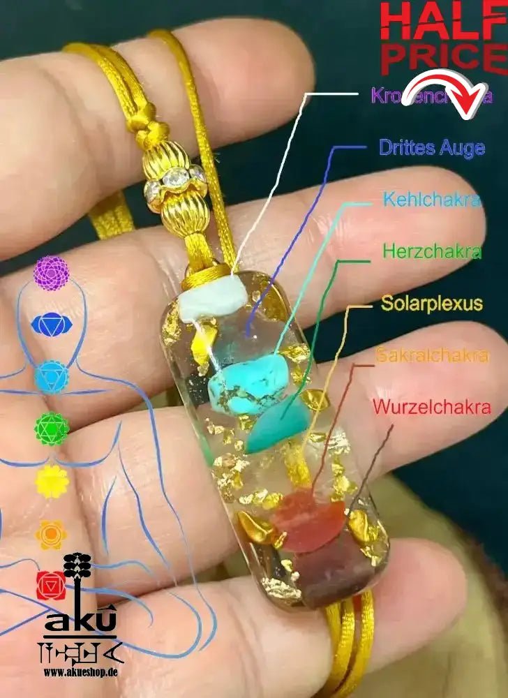 7Chakras Halskette Edelstein Energieanhänger Harz, Reiki - Meditationsenergie - AkueShop