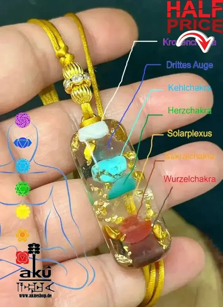 7Chakras Halskette Edelstein Energieanhänger Harz, Reiki - Meditationsenergie - AkueShop