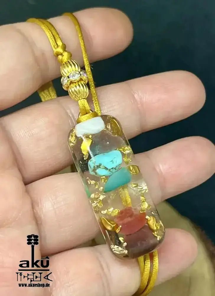 7Chakras Halskette Edelstein Energieanhänger Harz, Reiki - Meditationsenergie - AkueShop