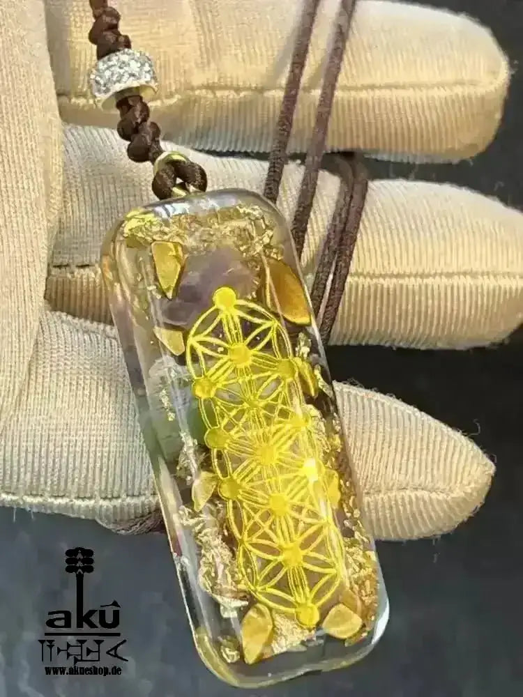 7Chakras Halskette Edelstein Gold Energieanhänger Orgonit Geometrie Harz, Reiki - Meditationsenergie - AkueShop
