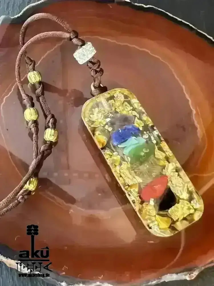 7Chakras Halskette Edelstein Gold Energieanhänger Orgonit Geometrie Harz, Reiki - Meditationsenergie - AkueShop