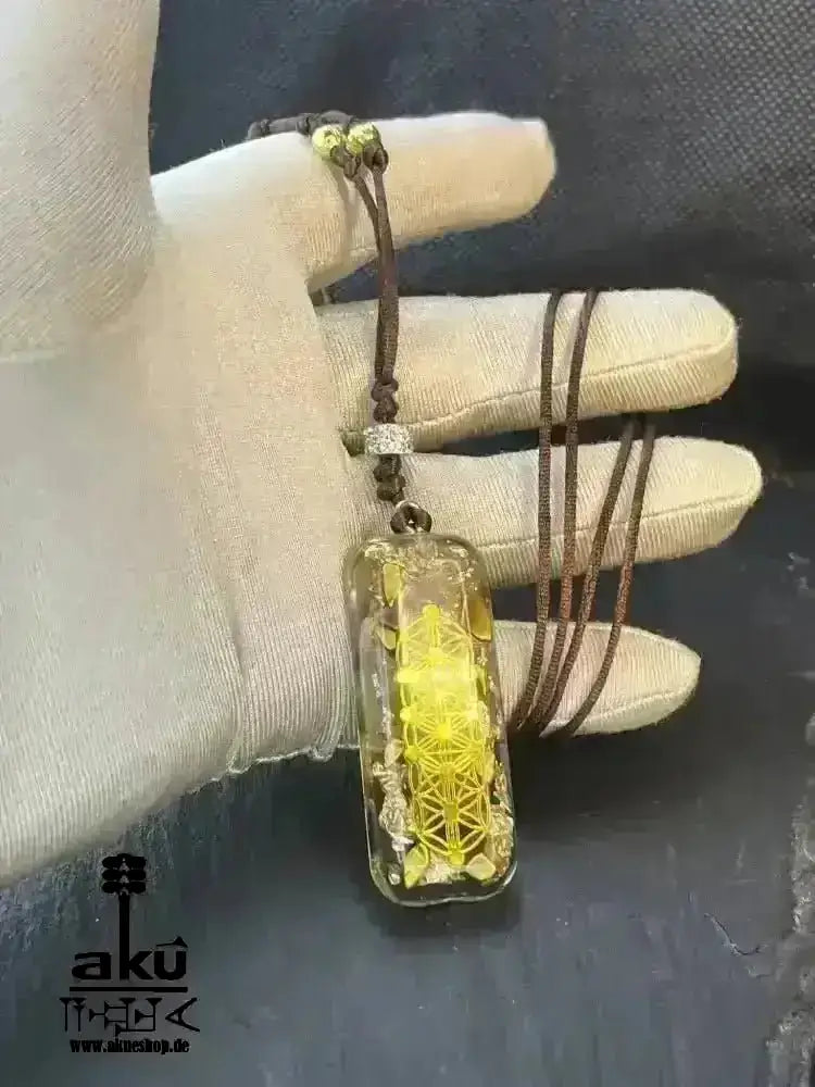 7Chakras Halskette Edelstein Gold Energieanhänger Orgonit Geometrie Harz, Reiki - Meditationsenergie - AkueShop