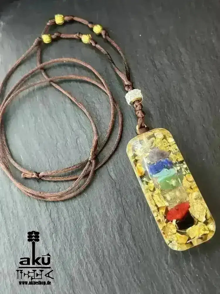 7Chakras Halskette Edelstein Gold Energieanhänger Orgonit Geometrie Harz, Reiki - Meditationsenergie - AkueShop