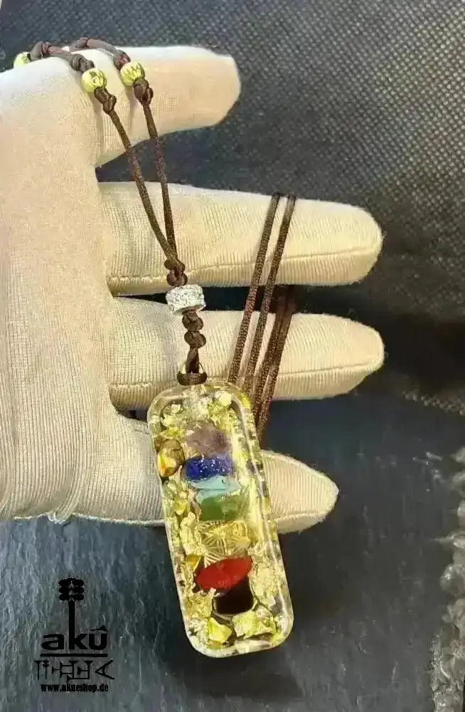 7Chakras Halskette Edelstein Gold Energieanhänger Orgonit Geometrie Harz, Reiki - Meditationsenergie - AkueShop