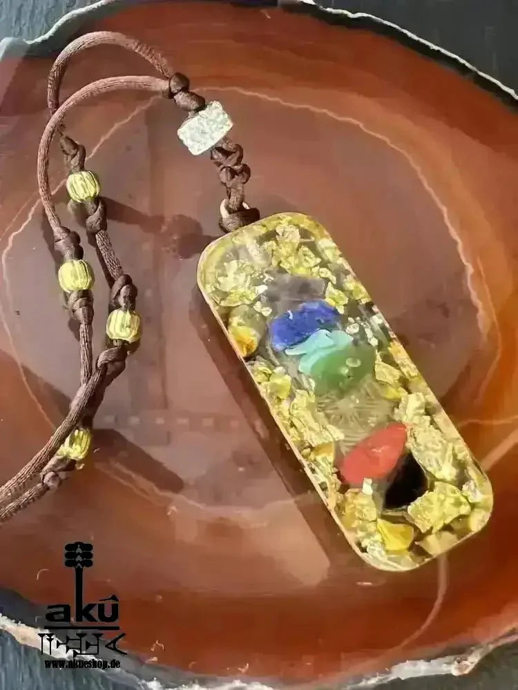 7Chakras Halskette Edelstein Gold Energieanhänger Orgonit Geometrie Harz, Reiki - Meditationsenergie - AkueShop