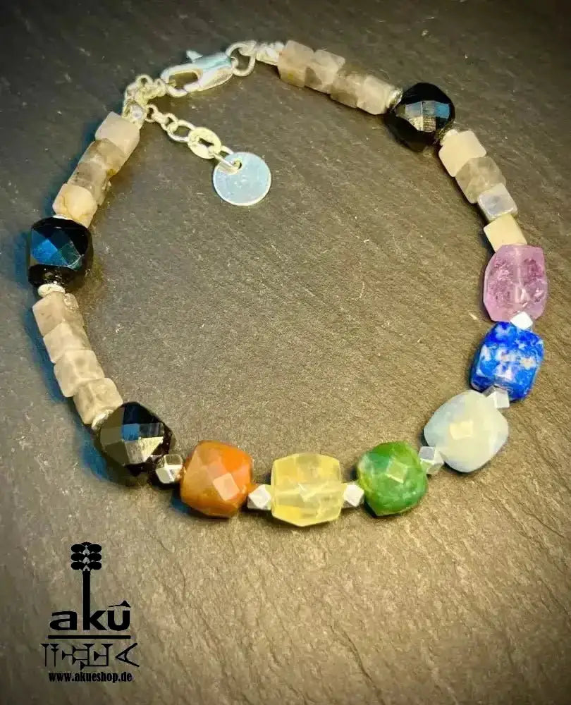 7Chakren Armband 925er Silber, natürliche Edelsteine, Falkenauge chakren Meditationsenergie - AkueShop