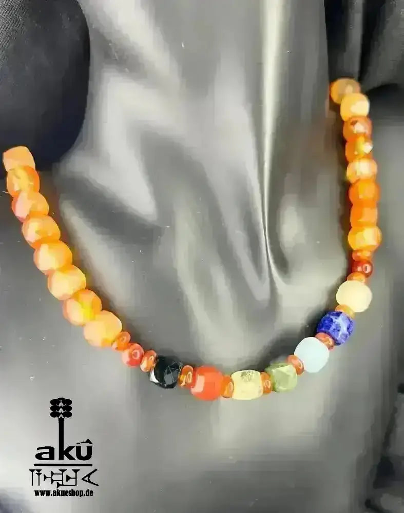 7Chakren Halskette Collier 925er Silber, natürliche Edelsteine, Karneol achat, chakrenenergie - AkueShop