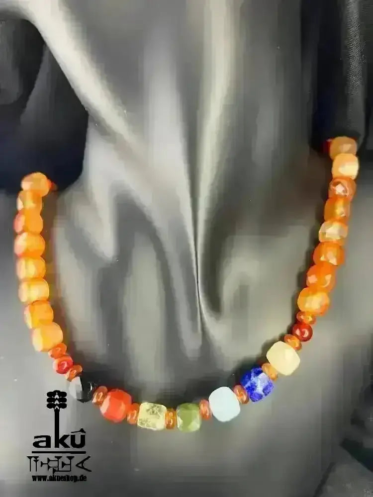 7Chakren Halskette Collier 925er Silber, natürliche Edelsteine, Karneol achat, chakrenenergie - AkueShop