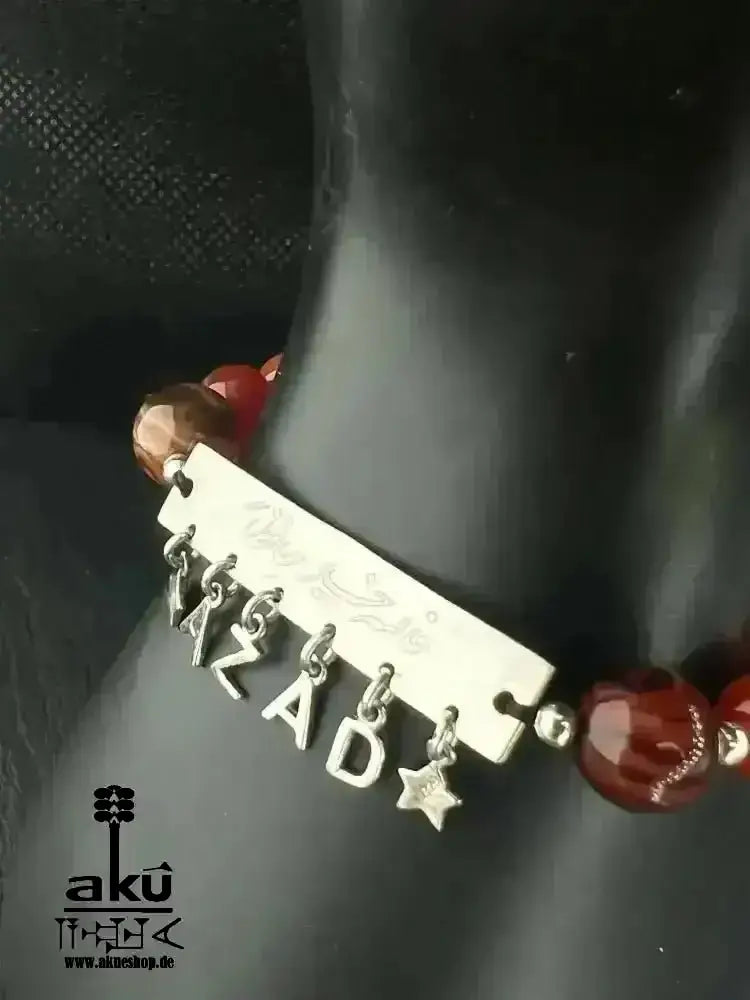 925 Silber Damen Achat Armband Buchstaben Geschenk natürliche Edelsteine islamisch, sakrale Wurzelchakren, Meditationsenergie - AkueShop