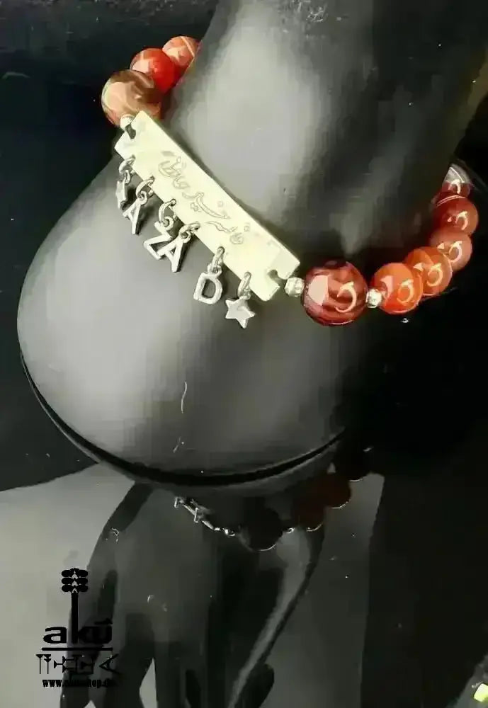 925 Silber Damen Achat Armband Buchstaben Geschenk natürliche Edelsteine islamisch, sakrale Wurzelchakren, Meditationsenergie - AkueShop
