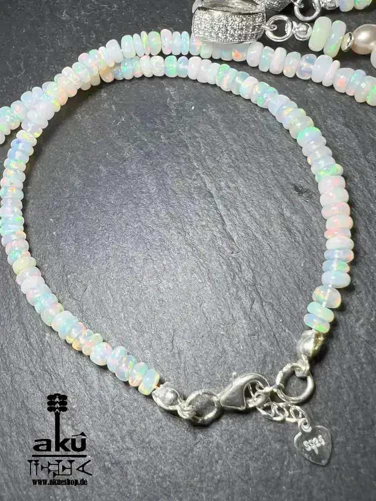 A+ Natürliche äthiopische Welo OPAL und Perlen Schmuckset Vollfeuer, 42.5ct, bis7,5mm, Halskette & Ohrringe, - AkueShop