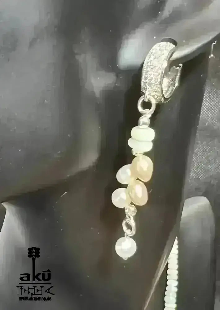 A+ Natürliche äthiopische Welo OPAL und Perlen Schmuckset Vollfeuer, 42.5ct, bis7,5mm, Halskette & Ohrringe, - AkueShop