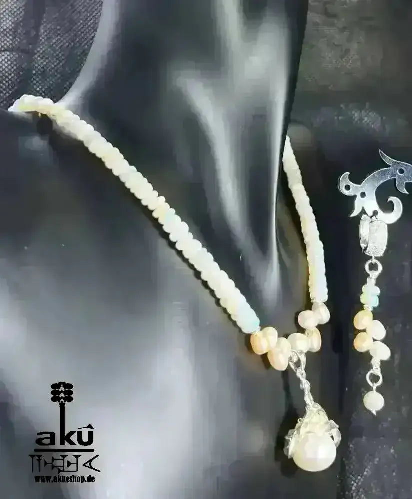 A+ Natürliche äthiopische Welo OPAL und Perlen Schmuckset Vollfeuer, 42.5ct, bis7,5mm, Halskette & Ohrringe, - AkueShop