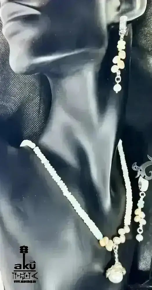 A+ Natürliche äthiopische Welo OPAL und Perlen Schmuckset Vollfeuer, 42.5ct, bis7,5mm, Halskette & Ohrringe, - AkueShop