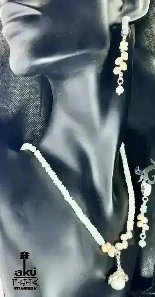 A+ Natürliche äthiopische Welo OPAL und Perlen Schmuckset Vollfeuer, 42.5ct, bis7,5mm, Halskette & Ohrringe, - AkueShop