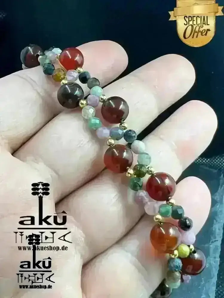 Damen Achat Armband Geschenk natürliche Edelsteine sakrale Wurzelchakren, Meditationsenergie - AkueShop