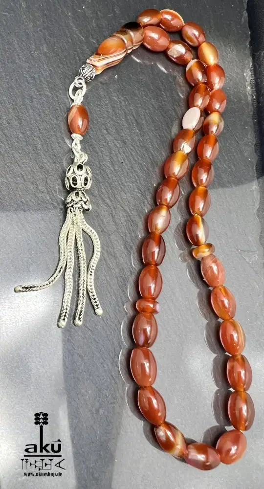 Akik Tasbih 33 natürlicher Achat Edelstein islamisches tasbeeh Misbaha 925 Silber Tasbih
