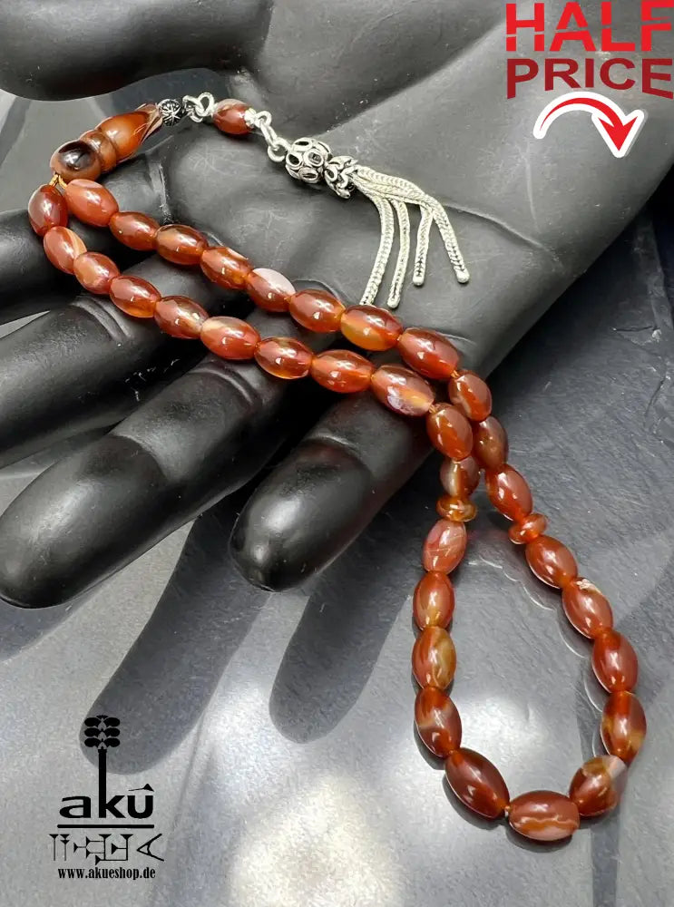 Akik Tasbih 33 natürlicher Achat Edelstein islamisches tasbeeh Misbaha 925 Silber Tasbih, AkueShop