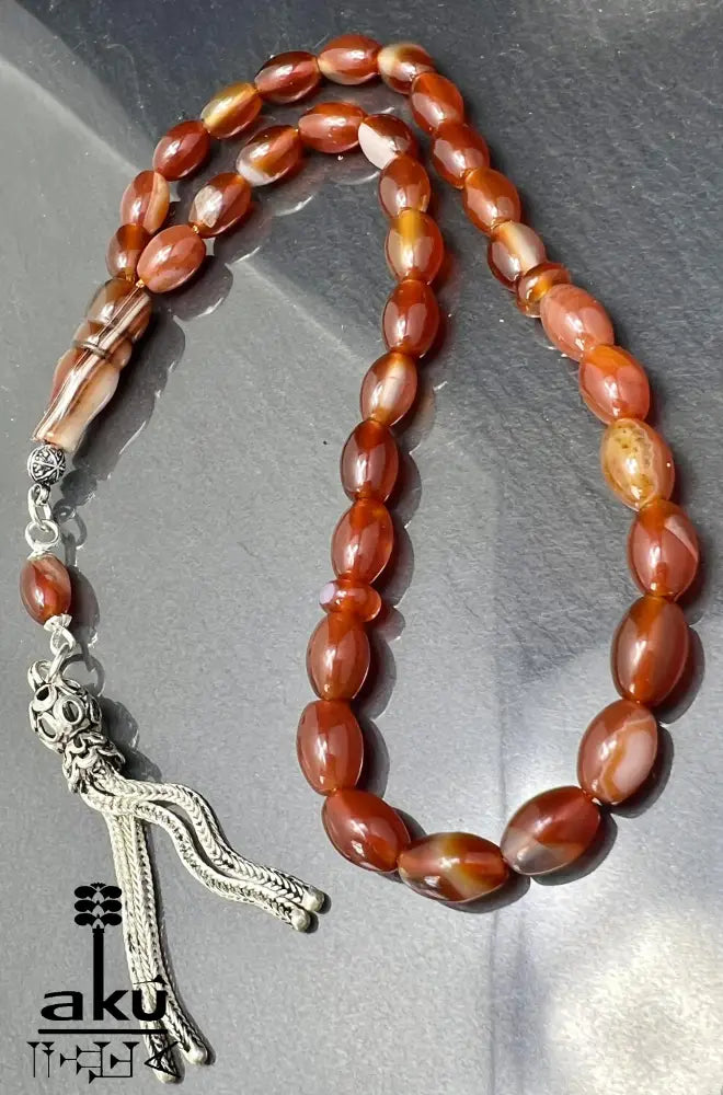Akik Tasbih 33 natürlicher Achat Edelstein islamisches tasbeeh Misbaha 925 Silber Tasbih