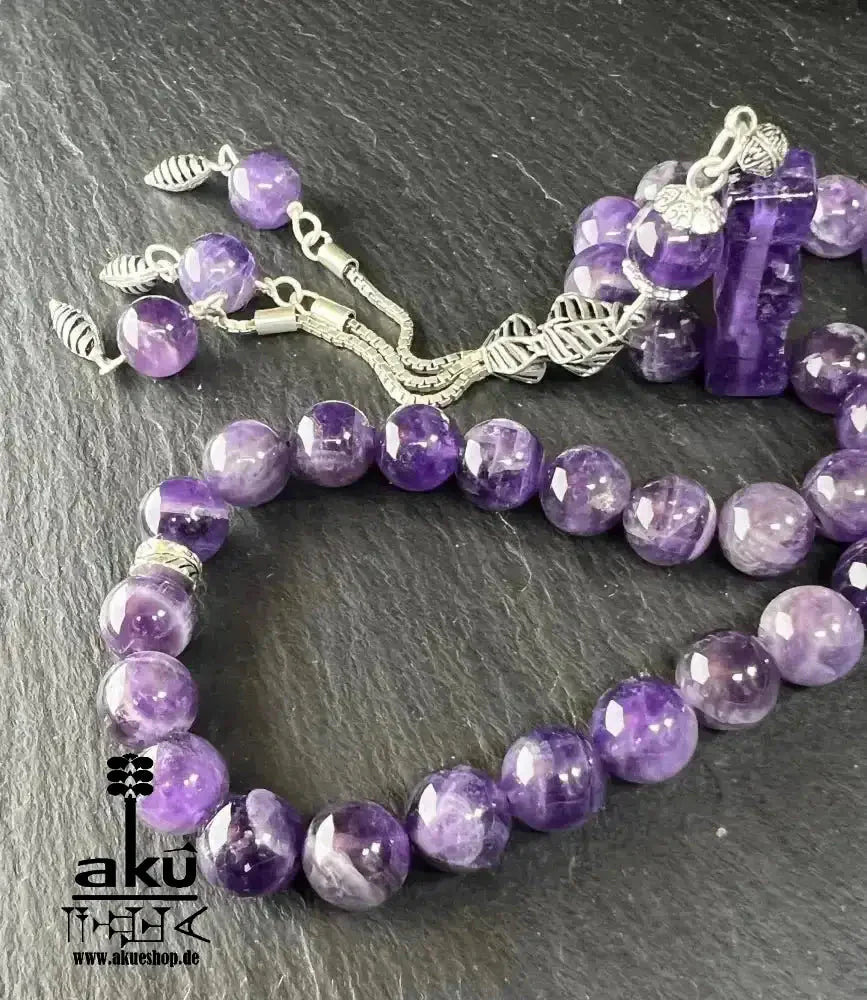 Amethyst tasbih, 925er silbere quaste. 10mm natürliche edelsteine, handgefertigte schmuck, edelstein schmuck, geschenkeideen, schneller versand, akueshop