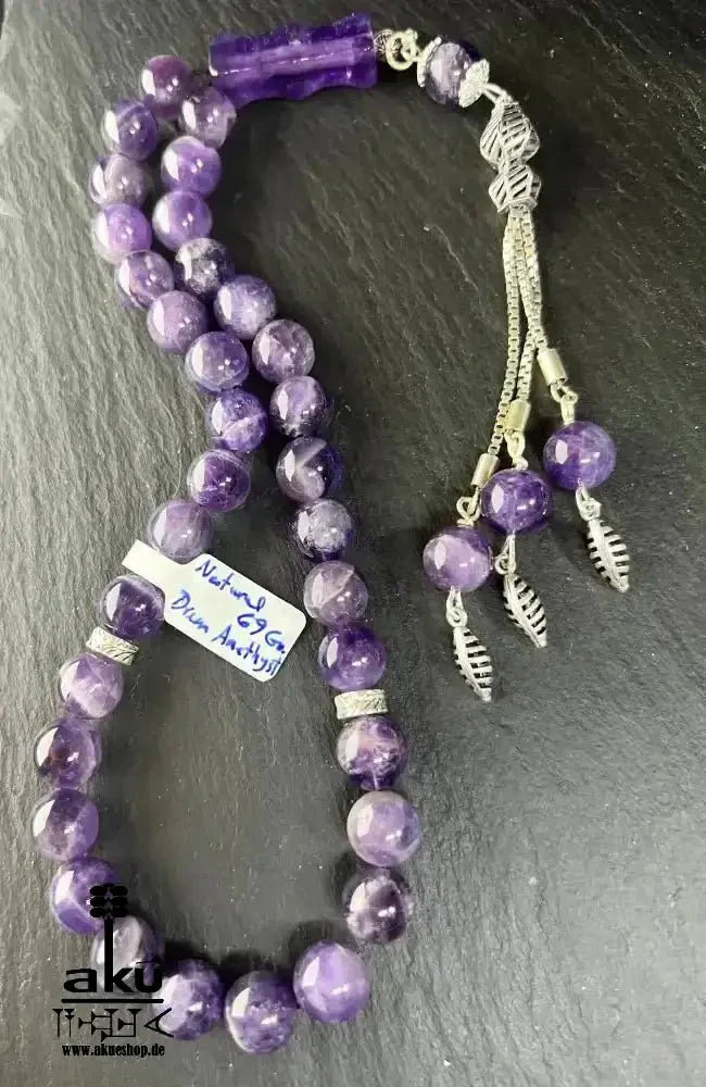 Amethyst tasbih, 925er silbere quaste. 10mm natürliche edelsteine, handgefertigte schmuck, edelstein schmuck, geschenkeideen, schneller versand, akueshop