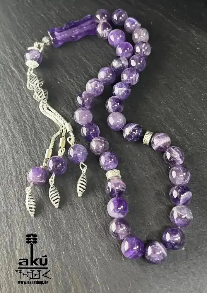 Amethyst tasbih, 925er silbere quaste. 10mm natürliche edelsteine, handgefertigte schmuck, edelstein schmuck, geschenkeideen, schneller versand, akueshop