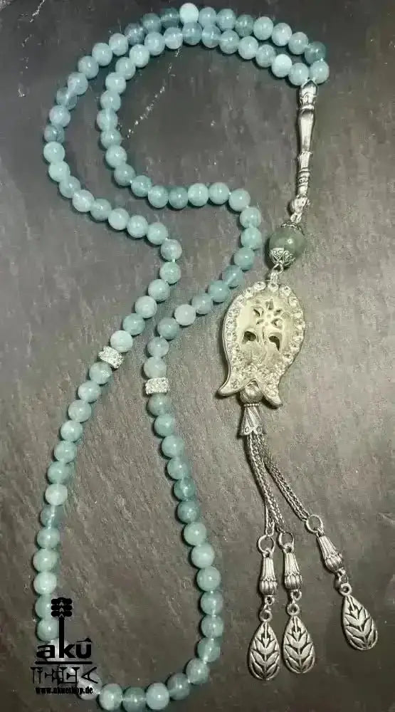Apatit Tesbih 99, natürlicher blaustein, islamisches blaue Misbaha, Halschakra - AkueShop