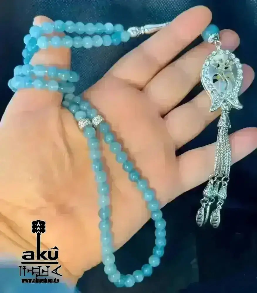 Apatit Tesbih 99, natürlicher blaustein, islamisches blaue Misbaha, Halschakra - AkueShop