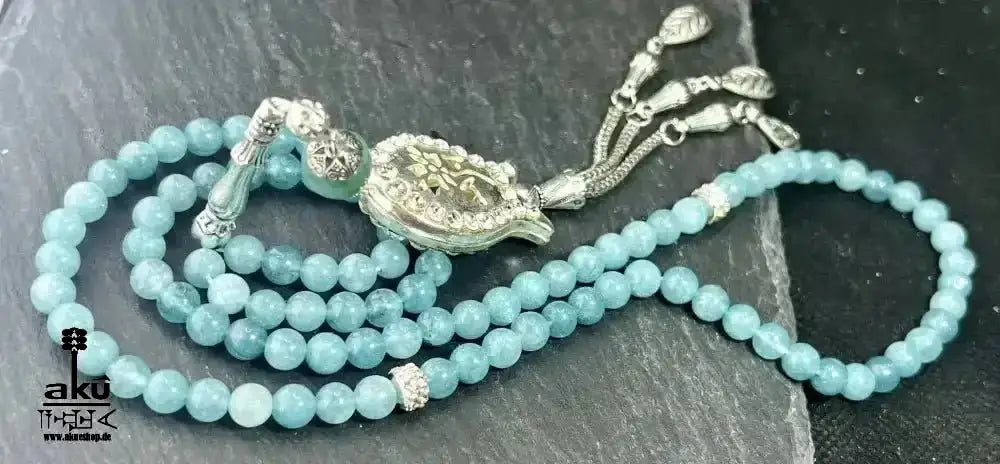 Apatit Tesbih 99, natürlicher blaustein, islamisches blaue Misbaha, Halschakra - AkueShop