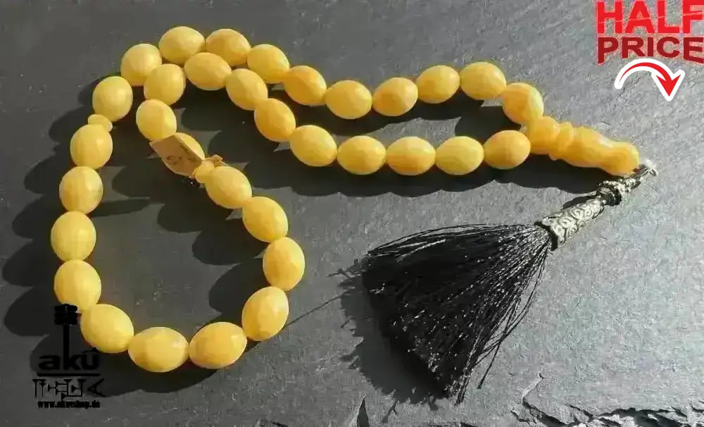Bernstein Tesbih 33, gelbes Ostseebernstein, islamisches Rosenkranz, Kehribar Misbaha - AkueShop
