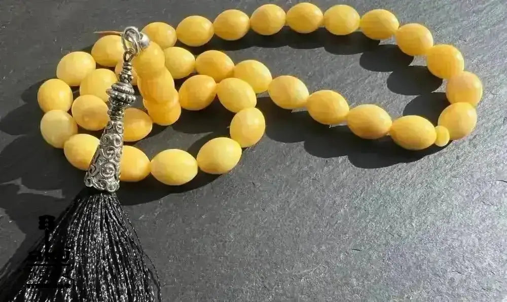 Bernstein Tesbih 33, gelbes Ostseebernstein, islamisches Rosenkranz, Kehribar Misbaha - AkueShop