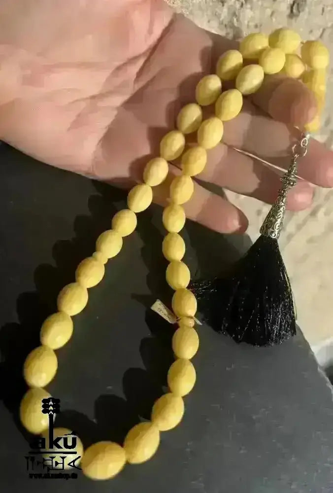 Bernstein Tesbih 33, gelbes Ostseebernstein, islamisches Rosenkranz, Kehribar Misbaha - AkueShop