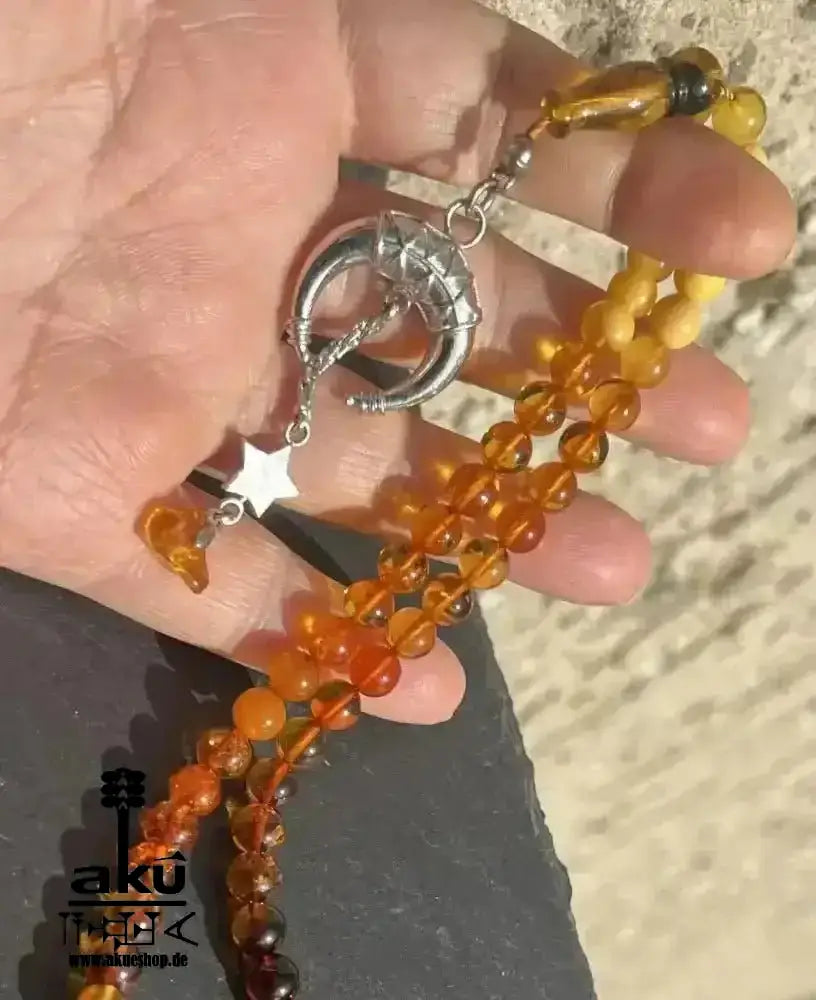 Bernstein Tesbih 66, natürlicher Ostseebernstein Regenbogen, islamische misbaha Kehribar - AkueShop
