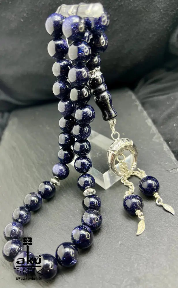 Blau Sandstein Tasbih 33 Islamisches Geschenk 925er Silber Quaste Tesbih, islamische misbaha, AkueShop