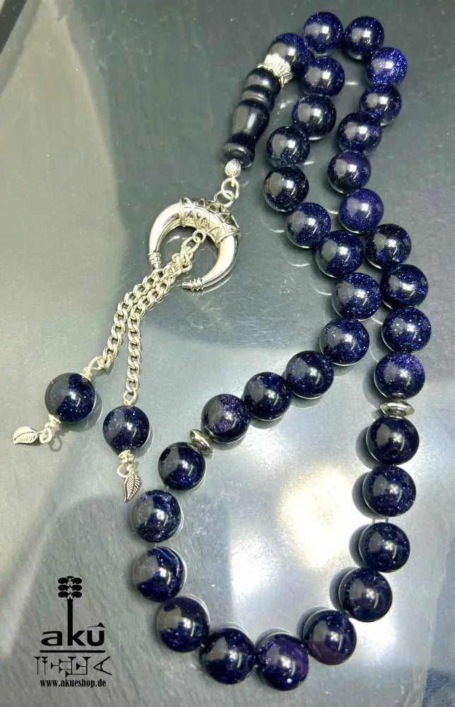 Blau Sandstein Tasbih 33 Islamisches Geschenk 925er Silber Quaste Tesbih, islamische misbaha, AkueShop