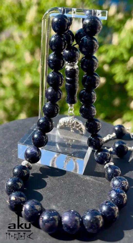 Blau Sandstein Tasbih 33 Islamisches Geschenk 925er Silber Quaste Tesbih, islamische misbaha, AkueShop