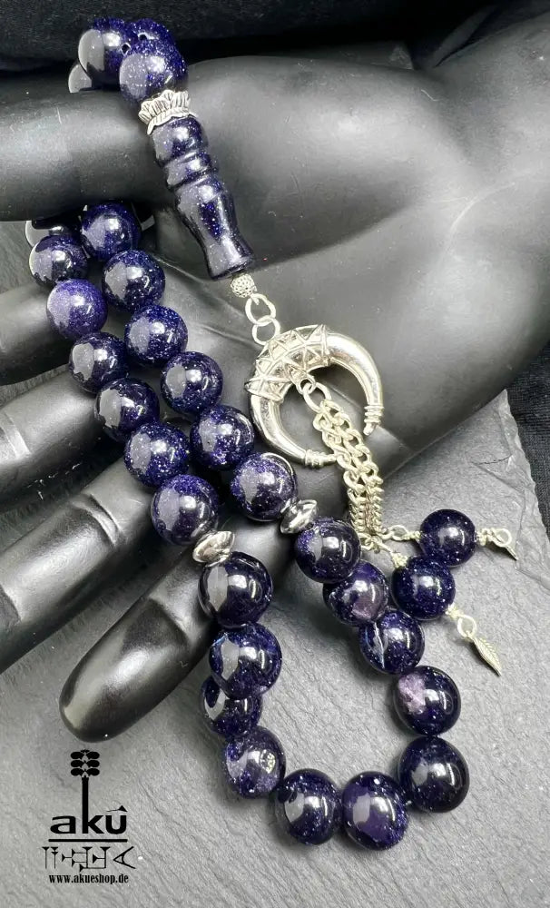 Blau Sandstein Tasbih 33 Islamisches Geschenk 925er Silber Quaste Tesbih, islamische misbaha, AkueShop