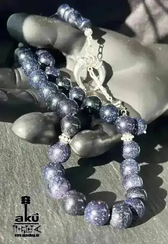 Blau Sandstein Tesbih 33, Islamisches Geschenk, 925er Silber Quaste - AkueShop