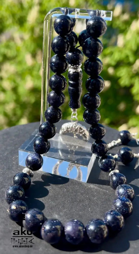 Blau Sandstein Tasbih 33 Islamisches Geschenk 925er Silber Quaste Tesbih, islamische misbaha, AkueShop