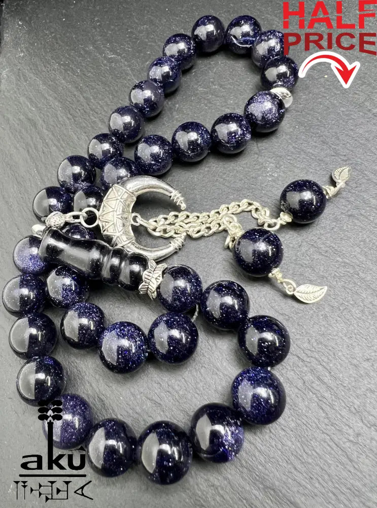 Blau Sandstein Tasbih 33 Islamisches Geschenk 925er Silber Quaste Tesbih, islamische misbaha, AkueShop