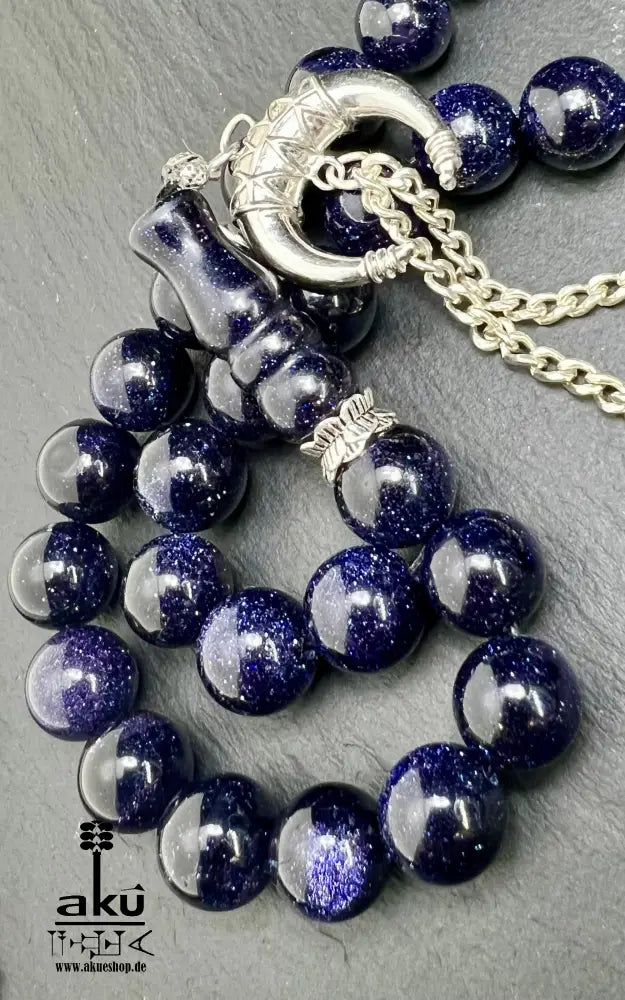 Blau Sandstein Tasbih 33 Islamisches Geschenk 925er Silber Quaste Tesbih, islamische misbaha, AkueShop