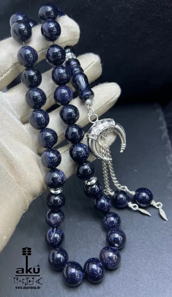 Blau Sandstein Tasbih 33 Islamisches Geschenk 925er Silber Quaste Tesbih, islamische misbaha, AkueShop
