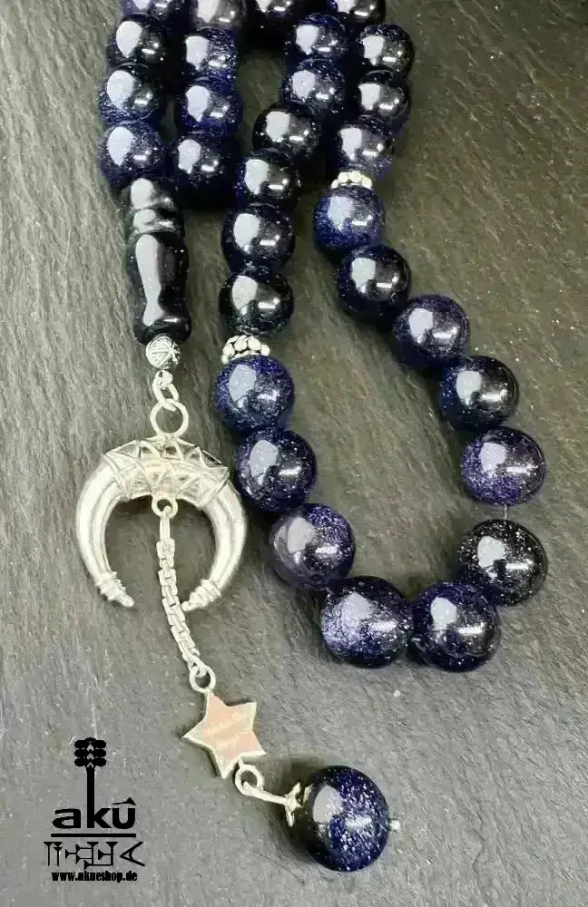 Blau Sandstein Tesbih 33, Islamisches Geschenk, 925er Silber Quaste - AkueShop