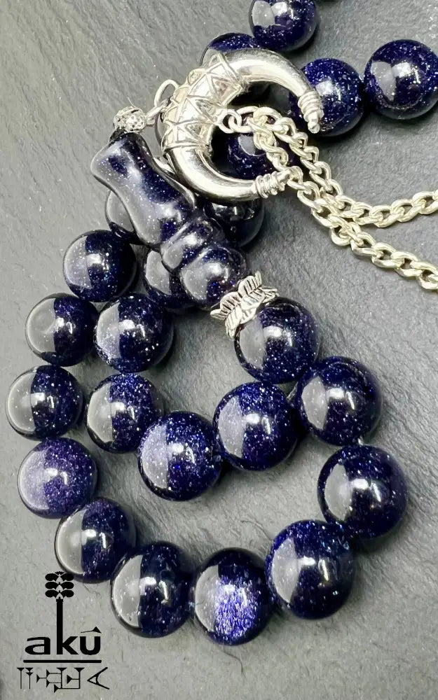 Blau Sandstein Tasbih 33 Islamisches Geschenk 925er Silber Quaste Tesbih, islamische misbaha, AkueShop