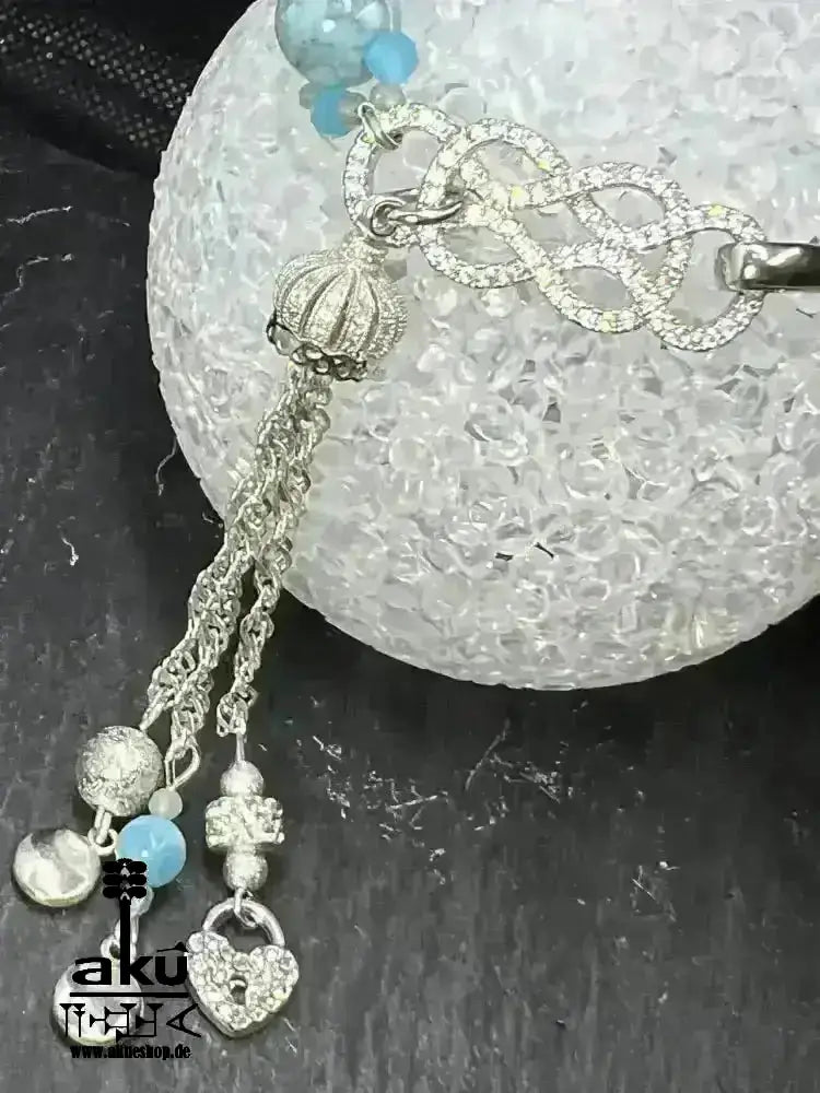 Blaues Larimar Armband natürlichen Edelsteinen, versilberte Quaste Geschenk - AkueShop